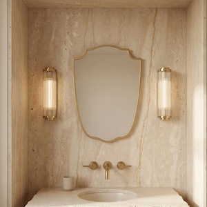 Italian Brass Shield Mirror: Handmade Vanity Mirror