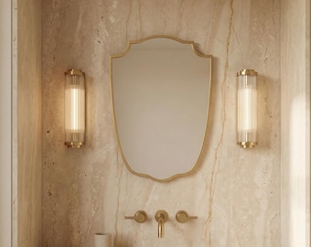 Italian Brass Shield Mirror: Handmade Vanity Mirror