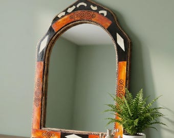 Orange Arch Bone Mirror - Handmade Framed Decorative Mirror