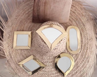 Set of 5 Smal Decorative Mirrors - Handmade Brass Wall Mirrors Decor