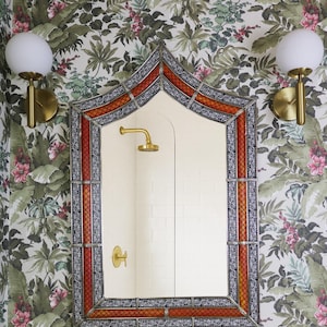 Shield Mirror - Orange Frame, Vanity Mirror, Rectangular Mirror, Asymmetrical Mirror, Decoartive Mirror