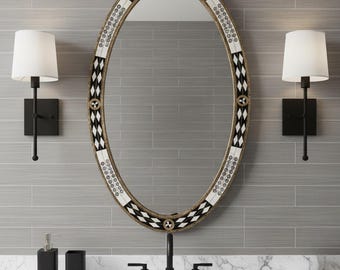 装飾ミラー - ホワイトフレーム ボーンインレイミラーデコレーション