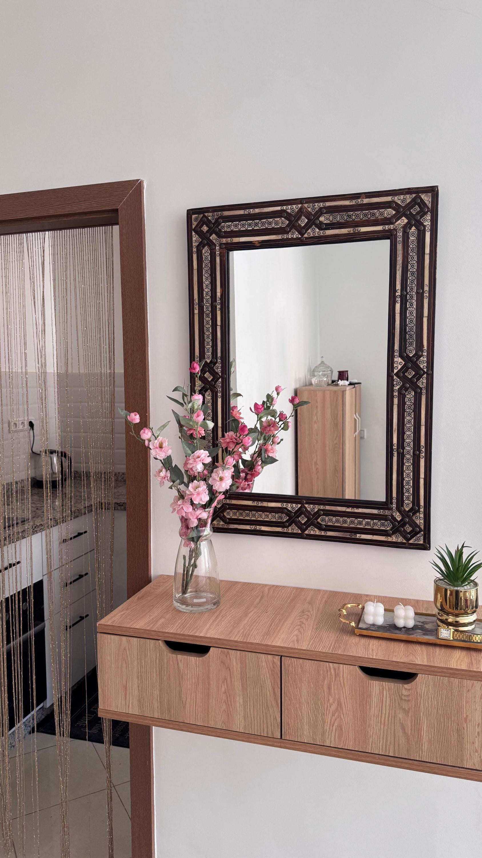 Handmade Bone Inlay Rectangular Mirror: Vanity or Wall Decor