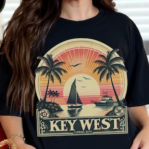 Retro Key West T-Shirt: Comfort Colors Coastal Sunset Tee