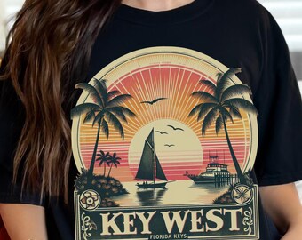 Retro Key West T-Shirt: Comfort Colors Coastal Sunset Tee