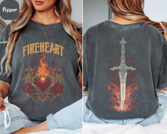 Fireheart Shirt • Throne of Glass Inspired Tee • Bookish Fantasy Graphic T-Shirt • Comfort Colors Shirt • Front and Back Fandom Design