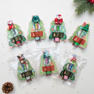 Christmas Mini Pen Favors with Tree Cards and Merry Christmas Stickers – Individually Wrapped Gifts for Kids’ School Parties and Exchanges