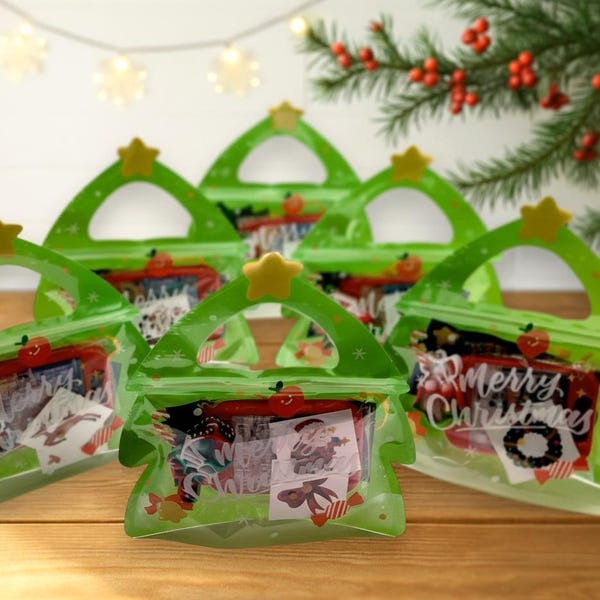 Christmas Party Favor Pack – Tree Gift Bag with Maze Toy, Fidget Toy, Craft Kit & 2 Temporary Tattoos | Kids Holiday Classroom Gifts