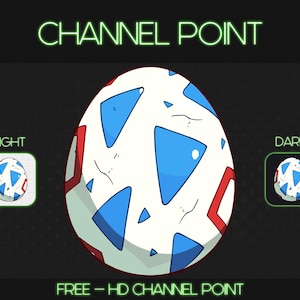 May include: A white egg with blue and red markings. The egg is surrounded by a black background with a grid pattern. The words "CHANNEL POINT" are written in green at the top of the image. The words "LIGHT" and "DARK" are written in white at the bottom of the image, with a white square containing a smaller version of the egg next to each word.