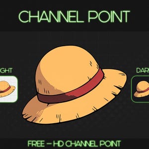 Op de afbeelding: Een cartoonillustratie van een strohoed met een rode band. De hoed is geel en heeft een rafelige rand. De woorden "CHANNEL POINT" staan in groene tekst boven de hoed. De woorden "LIGHT" en "DARK" staan in groene tekst links en rechts van de hoed. De woorden "FREE - HD CHANNEL POINT" staan in groene tekst onder de hoed.