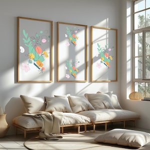 Póster de florero minimalista: arte mural botánico moderno y colorido, impresión digital, decoración bohemia, ilustración de arte lineal