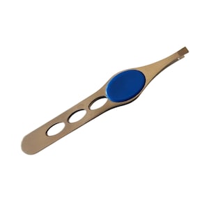 Weeding Tweezers Pointed, Stainless Steel, Plastic Finger Rest, Blue