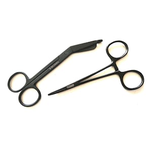 Student Intern Gift Set Under 15 Dollars Hemostat Forceps 5.5&quot; Curved & Bandage Scissors 5.5&quot; Black Fluoride Coated