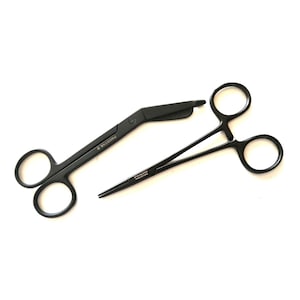 Student Intern Gift Set Under 15 Dollars Hemostat Forceps 5.5&quot; Straight & Bandage Scissors 5.5&quot; Black Fluoride Coated