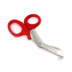 Tesoura de aço inoxidável de uso geral de 7,25", cabo vermelho, lâmina serrilhada para papelão ondulado ou materiais de projeto ondulados