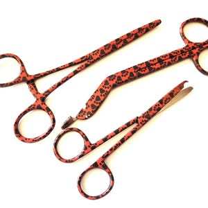 Vet School Acceptance Gift Medical College Student Merry & Red Pattern 3 Pc Set Bandage Scissors+Hemostat and Suture Stitch Scissors