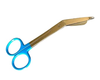 Tijeras de acero inoxidable para vendajes, punta roma, mango azul (5,5") para estudiantes de medicina y veterinaria.