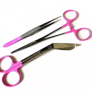 Veterinarian Gifts Animal Vet Tech Appreciation, Veterinary Grad, Dog Cat Groomer Set 3 Pc Bandage Scissors + Hemostat Forceps + Tweezers