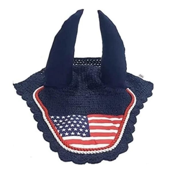 U.S. Flag Navy Blue Horse Ear Bonnet/Net/Hood/Mask Fly Veil Breathable Cotton
