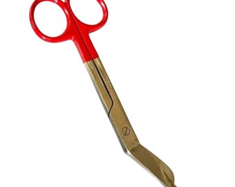 Tijeras de acero inoxidable para vendajes, punta roma, mango rojo, 5,5" para estudiantes de medicina y veterinaria.