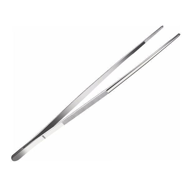 Large Chef Tweezers with Wide Serrated Jaws Kitchen Tongs for Grilling Cooking Plating Serving Food 12" Pincer Stainless Steel Pliers
