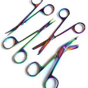 Veterinary Technician Student 4 Pcs Gift Set Bandage Scissors+Iris Scissors Str/Cvd+Stitch Scissors, Stainless Steel, Multi Titanium Color