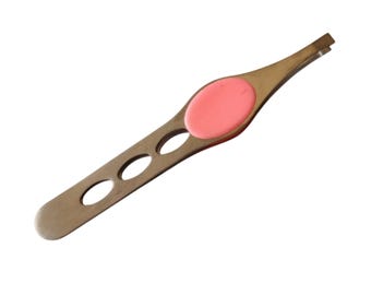 Pinzette mit gebogener Nase, Edelstahl, Kunststoff-Fingerauflage, pink