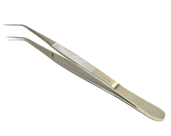 Stainless Steel 6" Angled Tweezers with Serrated Tips for Delicate Plant Care and Repotting Needs