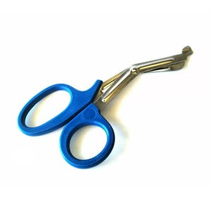 Tesoura de aço inoxidável de uso geral de 7,25", cabo azul, lâmina serrilhada para papelão ondulado ou materiais de projeto ondulados