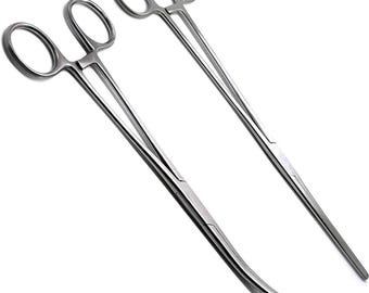 Hemostat For Dollmaking 2 Pc Straight + Curved, 12", Serrated Tips Ideal for Turning, Stuffing, Crafting, and Other Uses