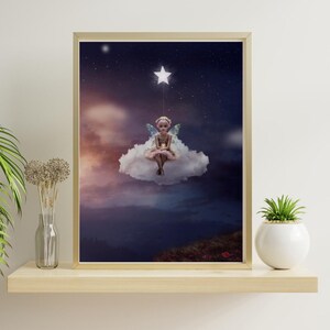 Fairy on a cloud art edit print digital download