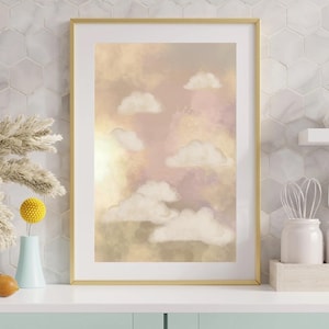 Cloud, dreamy, Yellow and pink art print, illustration digital download