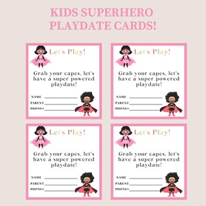 Superhelden Kinder Playdate Einladung, Visitenkarten, Visitenkarte, Einladungskarte zum spielen, Kinder Visitenkarte, lass uns spielen spielen