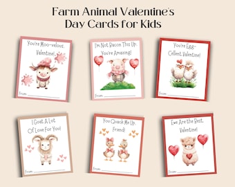 Cartes imprimables de la Saint-Valentin avec les animaux de la ferme, Cartes imprimables de la Saint-Valentin, Cartes de la Saint-Valentin pour enfants, Saint-Valentin pour la classe, Cartes de la Saint-Valentin