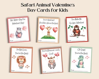 Cartes imprimables de la Saint-Valentin avec un animal de safari, Cartes imprimables de la Saint-Valentin, Cartes de la Saint-Valentin pour enfants, Saint-Valentin pour la classe, Cartes de la Saint-Valentin