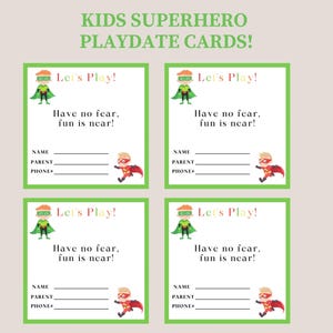 Superhelden Kinder Playdate Einladung, Visitenkarten, Visitenkarte, Einladungskarte zum spielen, Kinder Visitenkarte, lass uns spielen spielen