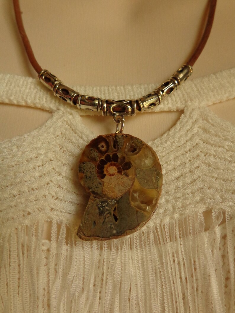 Ammonite and Leather Necklace image 1