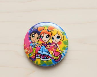 Bunt, wunderlich, Retro-inspirierte Cartoon inspirierte Pins, Magnete und Aufkleber