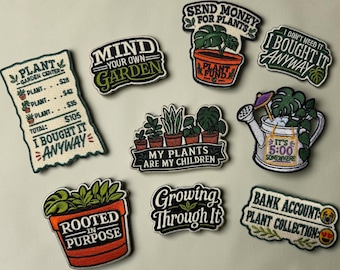 Funny Plant Lover Embroidered Patch Set | Mind Your Own Garden | Rooted In Purpose | Plant Mom Gift | Houseplant Collection