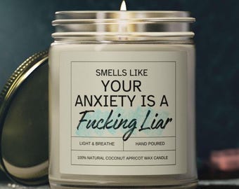 Motivational Candle Smells Like Your Anxiety Is A Liar Funny Mental Health Gift You Got This Tough Times Encouragement Gifts Anxiety Sucks