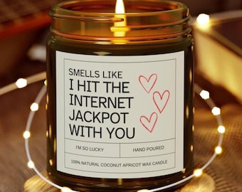 I Hit The Internet Jackpot Candle Long Distance Relationship Gifts First Anniversary Gift for Him Partner Girlfriend Boyfriend LDR Presents