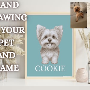 Ritratto di cane personalizzato da foto a disegno a mano, anche nome del cane, arte murale personalizzata per cani, regalo commemorativo per animali domestici, stampa artistica per cani, ritratto di cane per amanti dei cani
