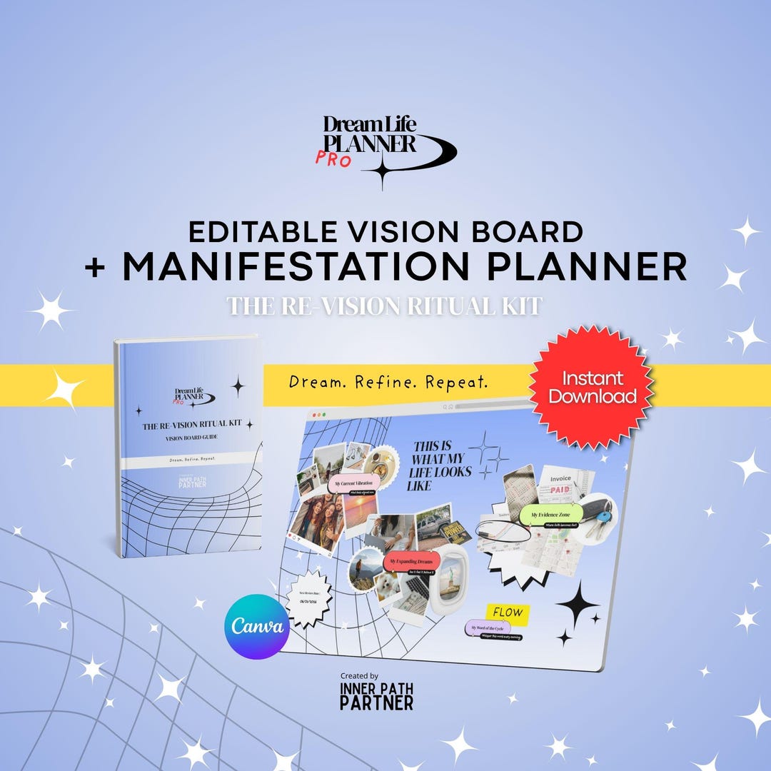 Vision Board Planner – Editable Canva Template + Manifestation Guide ...