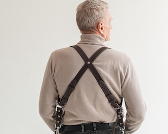 Full-Grain Leather Dual Camera Harness, Heavy-Duty Photography Gear Strap,  Gift for a photographer