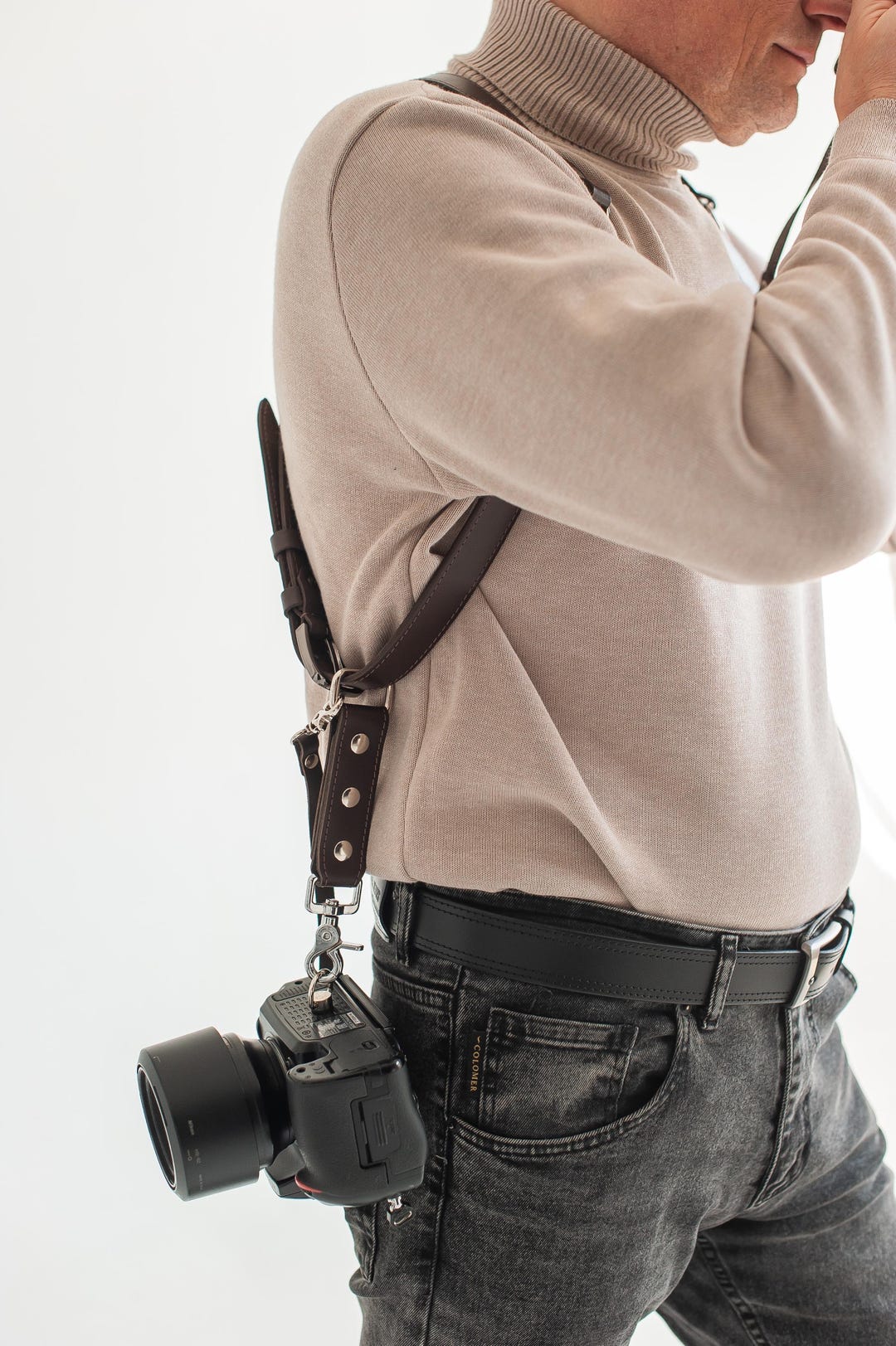 Leather Dual Camera Strap With Safety Straps, Double Camera Harness for ...