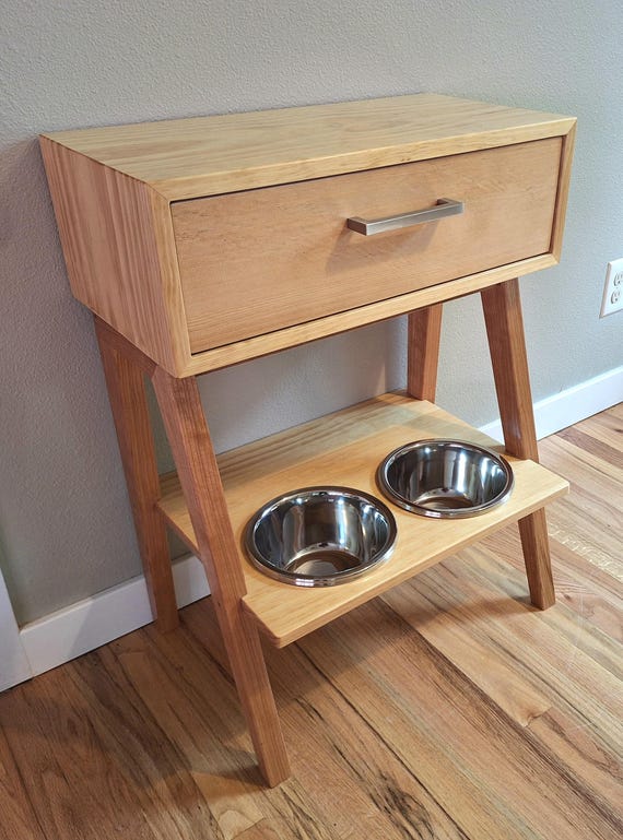 Dog Feeding Station with Food Storage Drawer/ Pet feeder - Natural