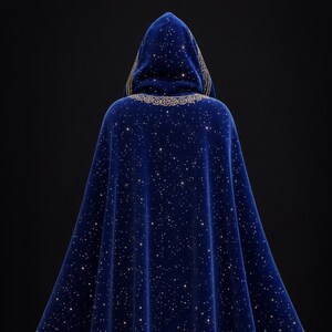 Royal Blue Velvet Hooded Cape | Gold Star Embroidery, Medieval Cloak - Etsy