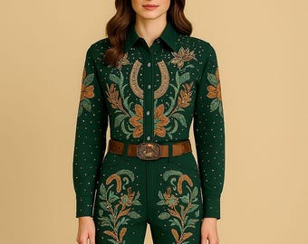 Camicia e pantaloni da equitazione in stile cowgirl da rodeo vintage