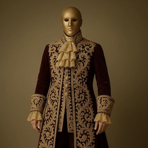 Royal Baroque Velvet Coat, Men's Renaissance Prince Jacket, Georgian Embroidery Costume