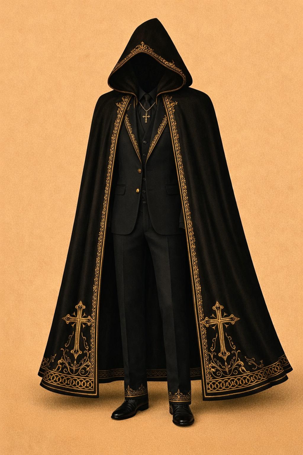 Gothic Priest Cloak Suit Set, Medieval Embroidered Cross Robe Outfit - Etsy